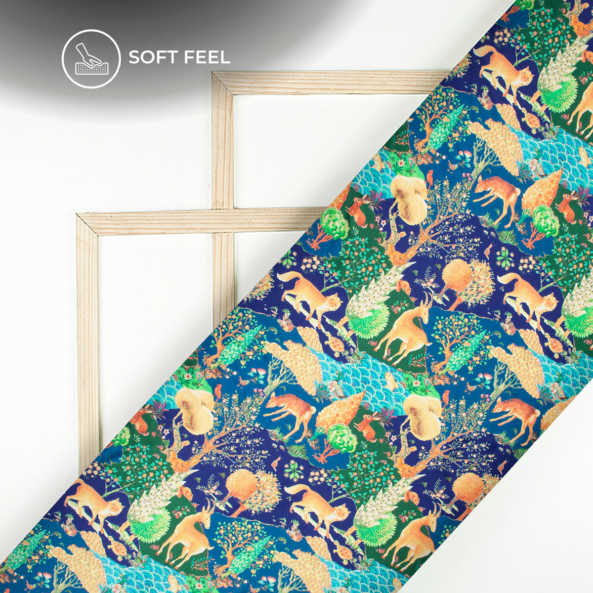 Jungle Harmony: Exclusive Blue Digital Print  Japan Satin Fabric