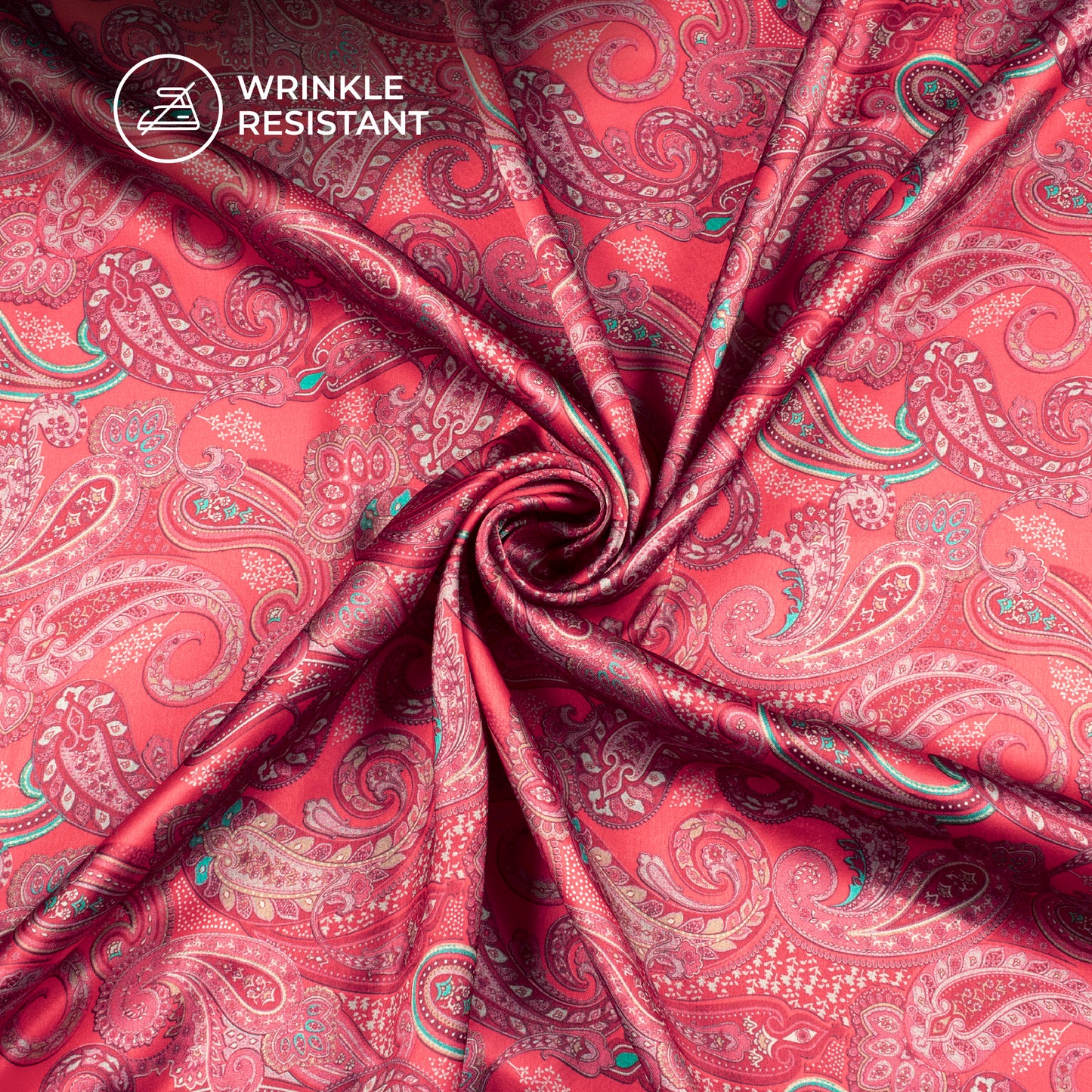 Luxe Paisley: Premium Pink Digital Print Japan Satin Fabric