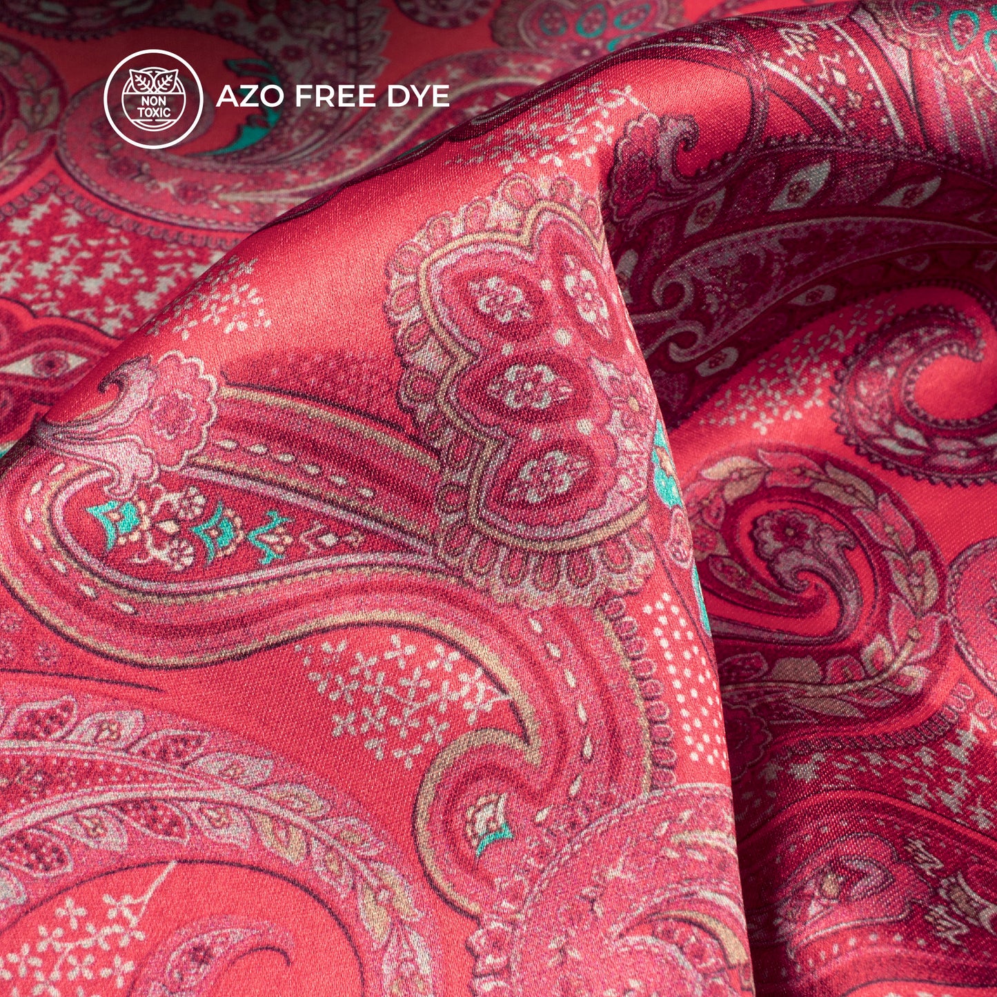 Luxe Paisley: Premium Pink Digital Print Japan Satin Fabric