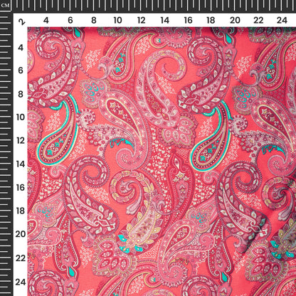 Luxe Paisley: Premium Pink Digital Print Japan Satin Fabric