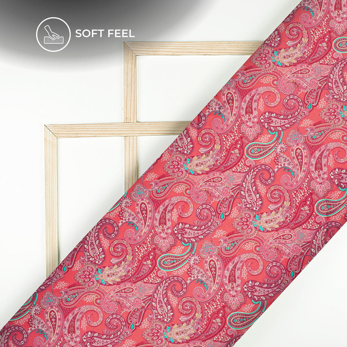 Luxe Paisley: Premium Pink Digital Print Japan Satin Fabric