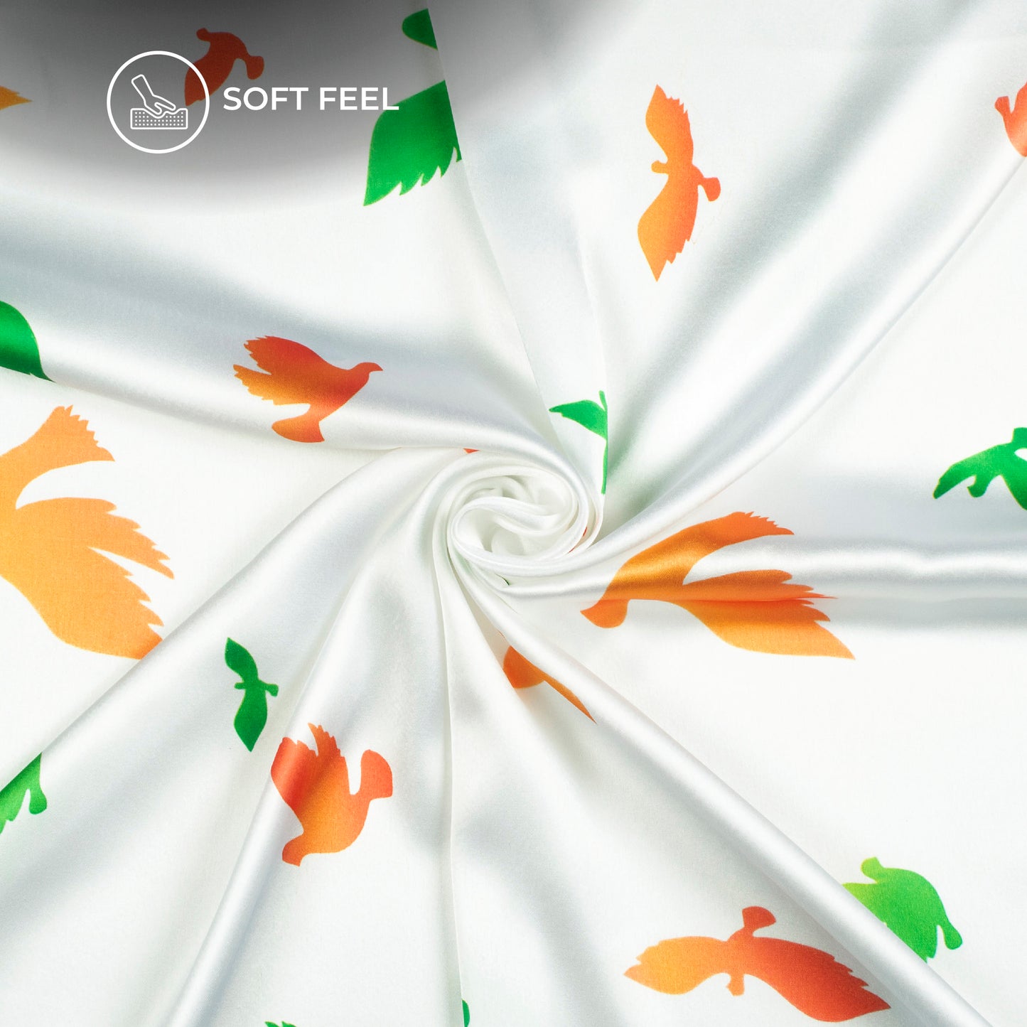 Freedom's Flair: Tri-Color Bird Digital Print Japan Satin Fabric