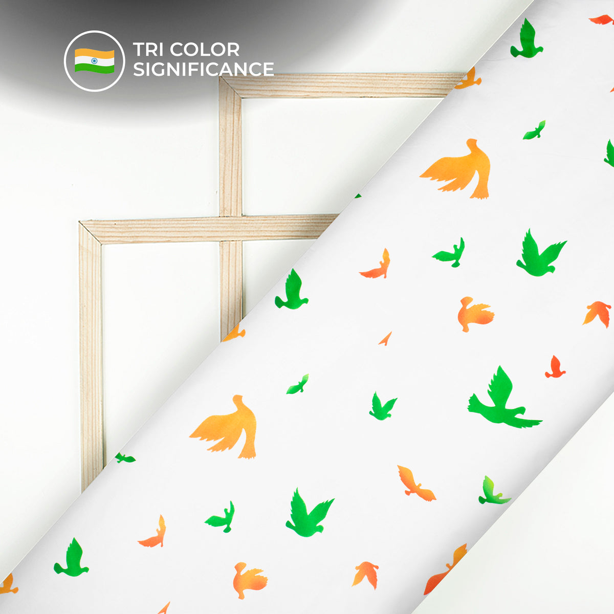 Freedom's Flair: Tri-Color Bird Digital Print Japan Satin Fabric