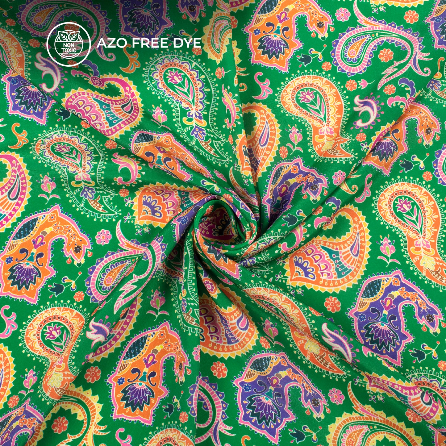 Green And Pink Paisley Digital Print Crepe Silk Fabric