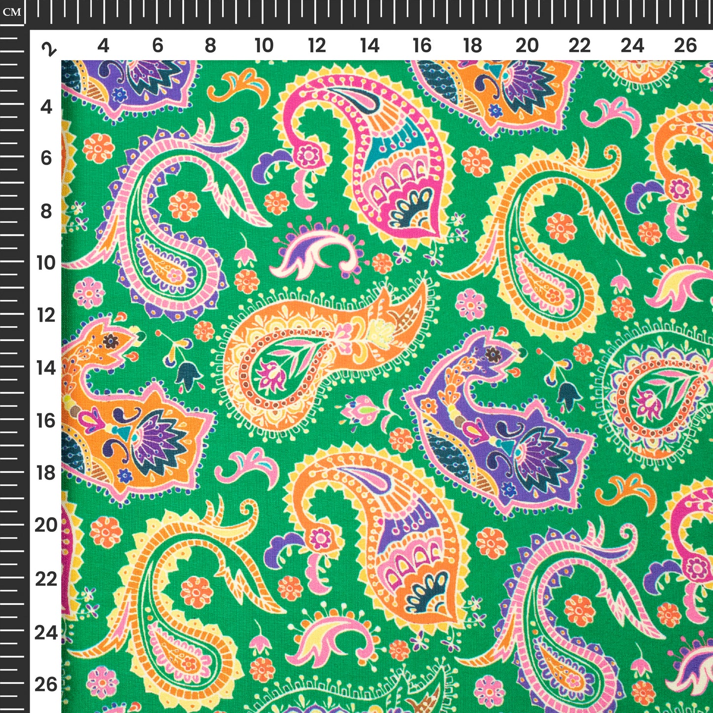 Green And Pink Paisley Digital Print Crepe Silk Fabric