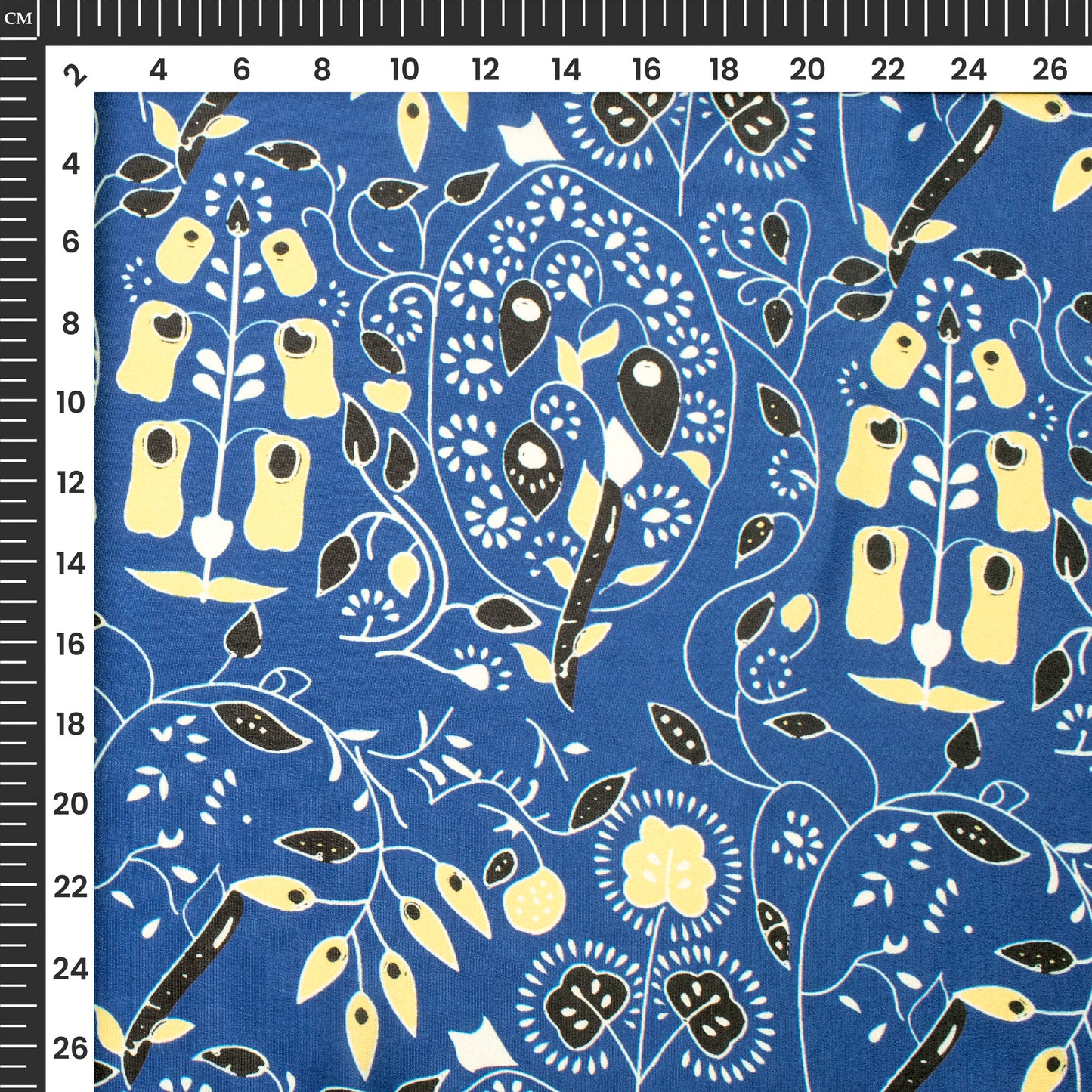 Navy Blue Floral Digital Print Crepe Silk Fabric