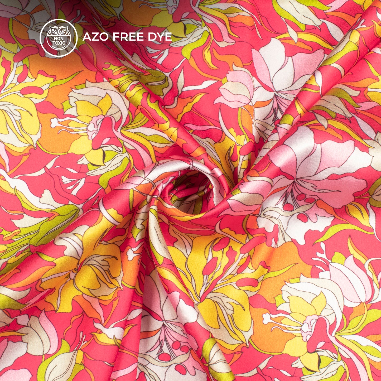 Hot Pink And Yellow Abstract Floral Digital Print Japan Satin Fabric