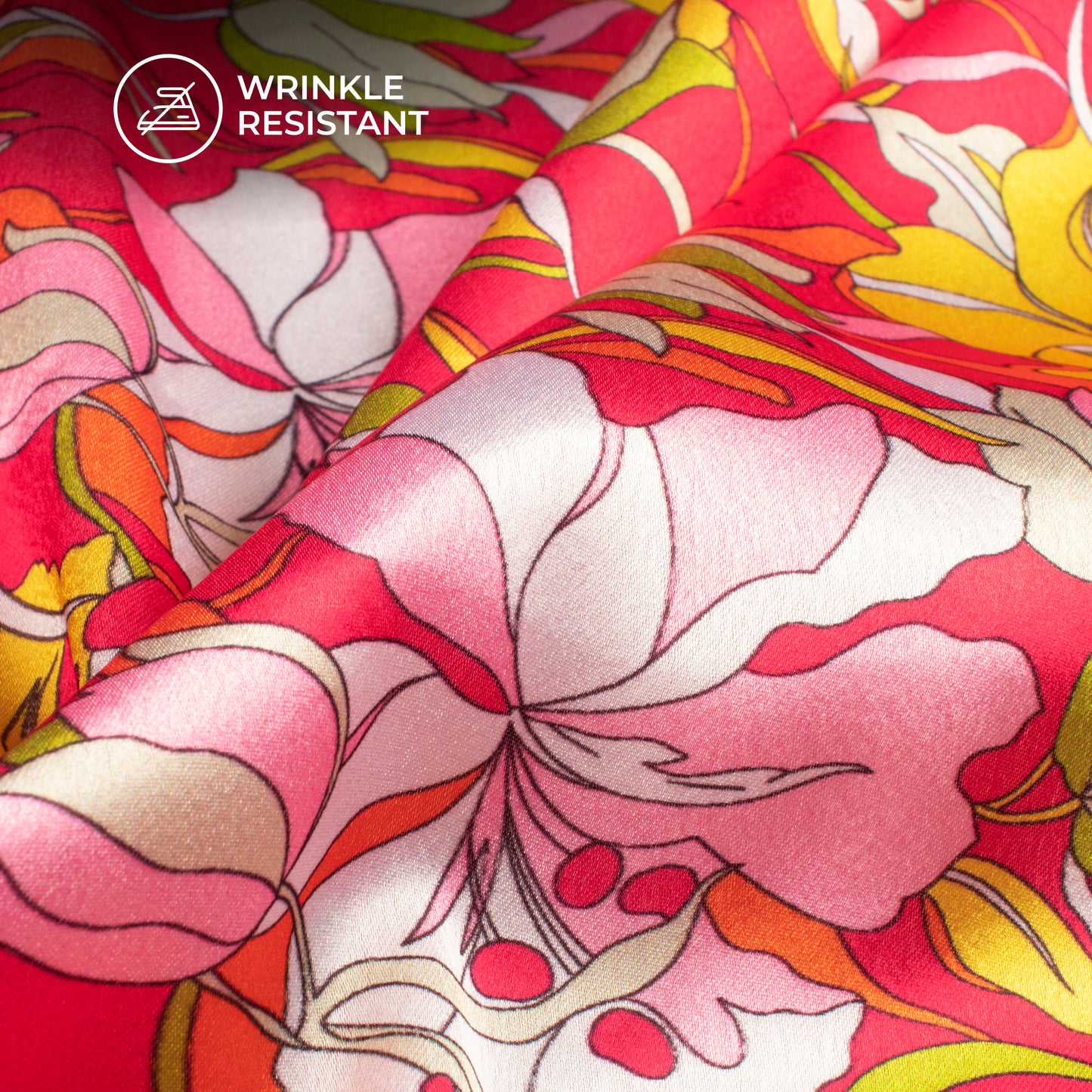 Hot Pink And Yellow Abstract Floral Digital Print Japan Satin Fabric