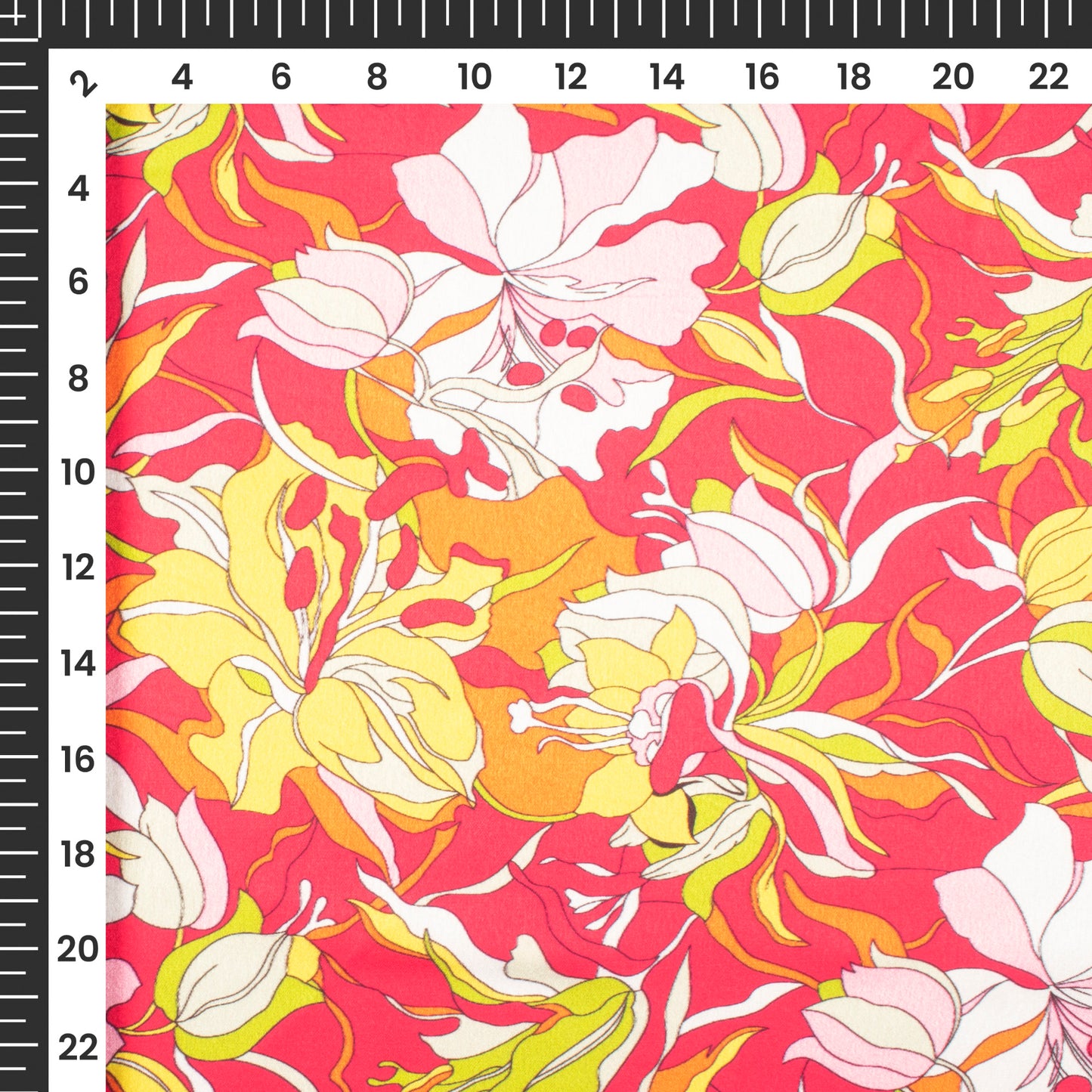 Hot Pink And Yellow Abstract Floral Digital Print Japan Satin Fabric