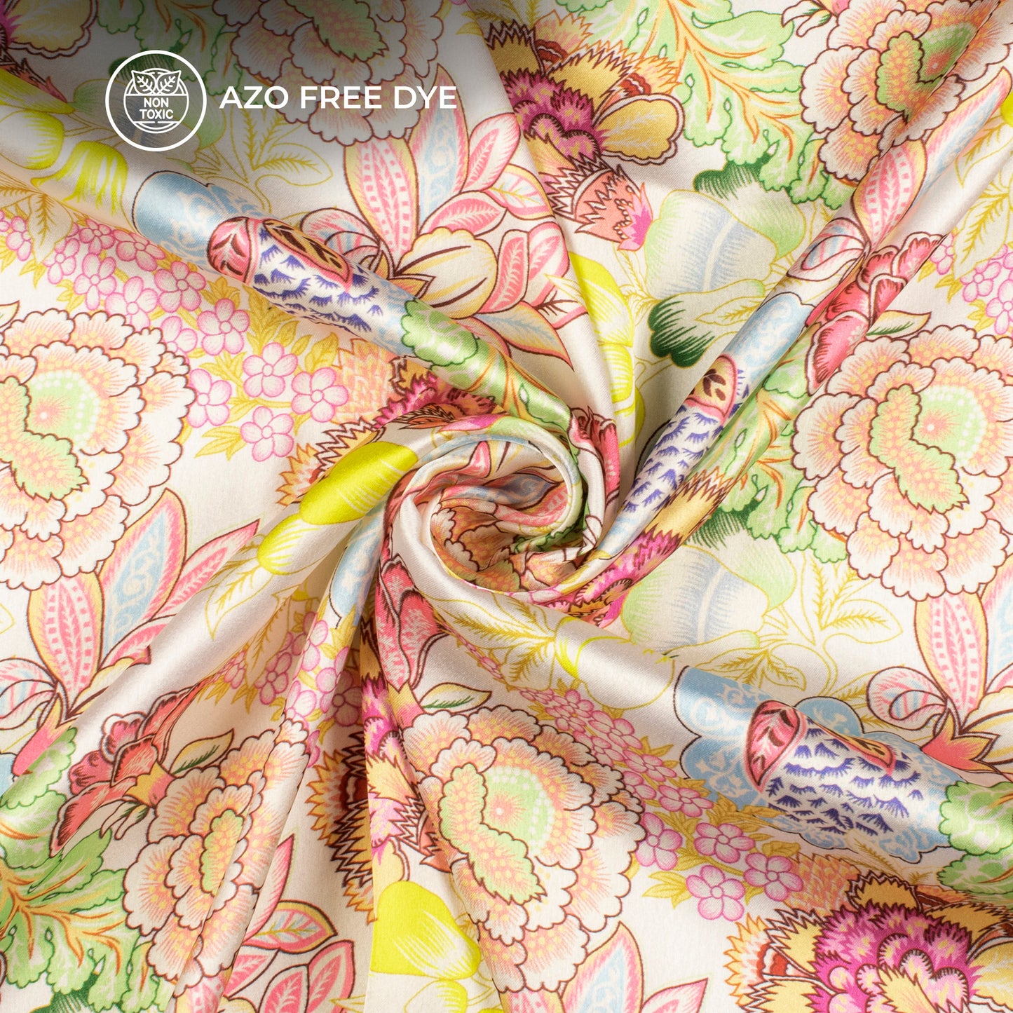 Multicolor Floral Digital Print Japan Satin Fabric