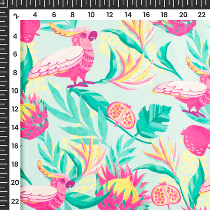 Sapphire Blue And Pink Floral Digital Print Japan Satin Fabric
