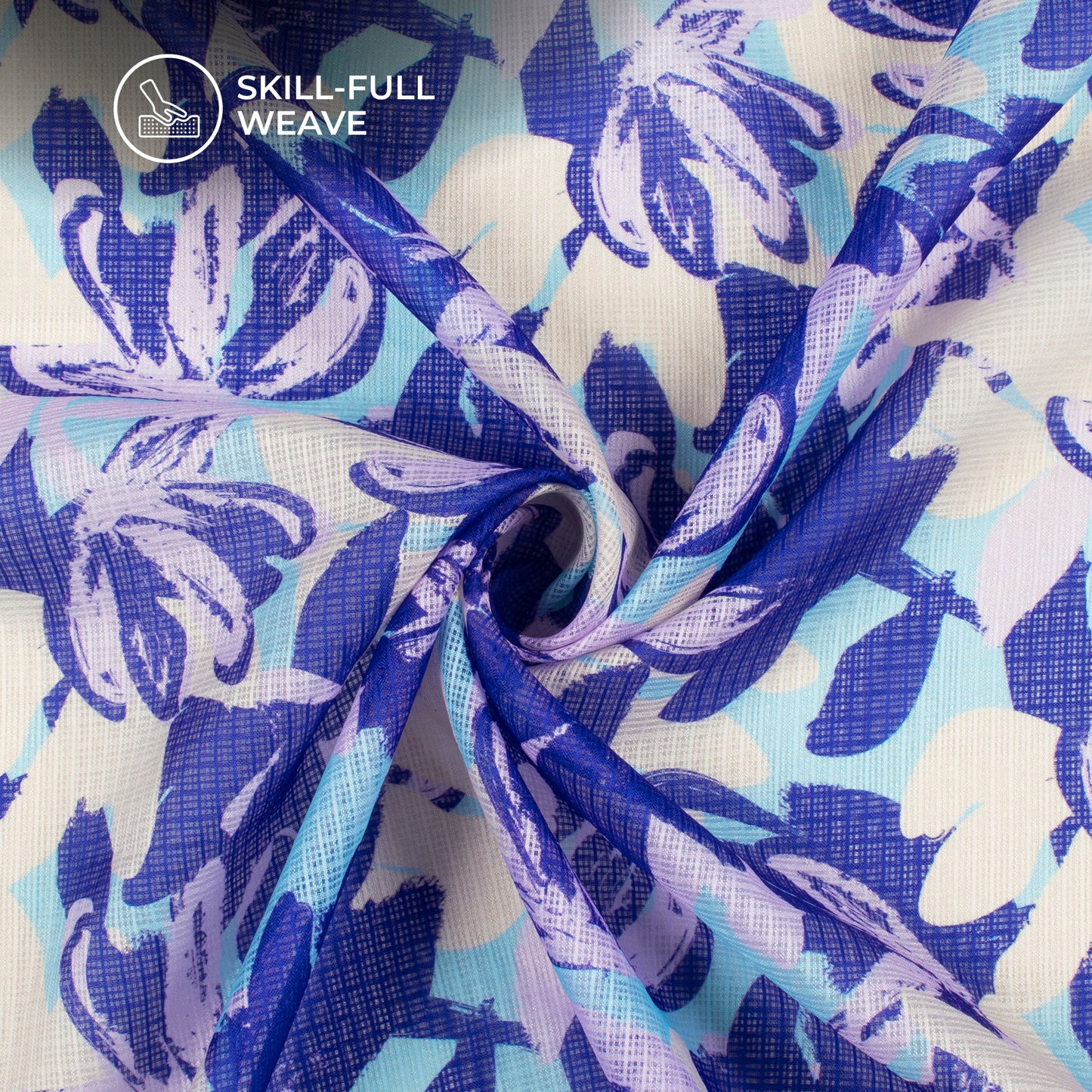 Royal Blue Abstract Floral Digital Print Kota Doria Fabric