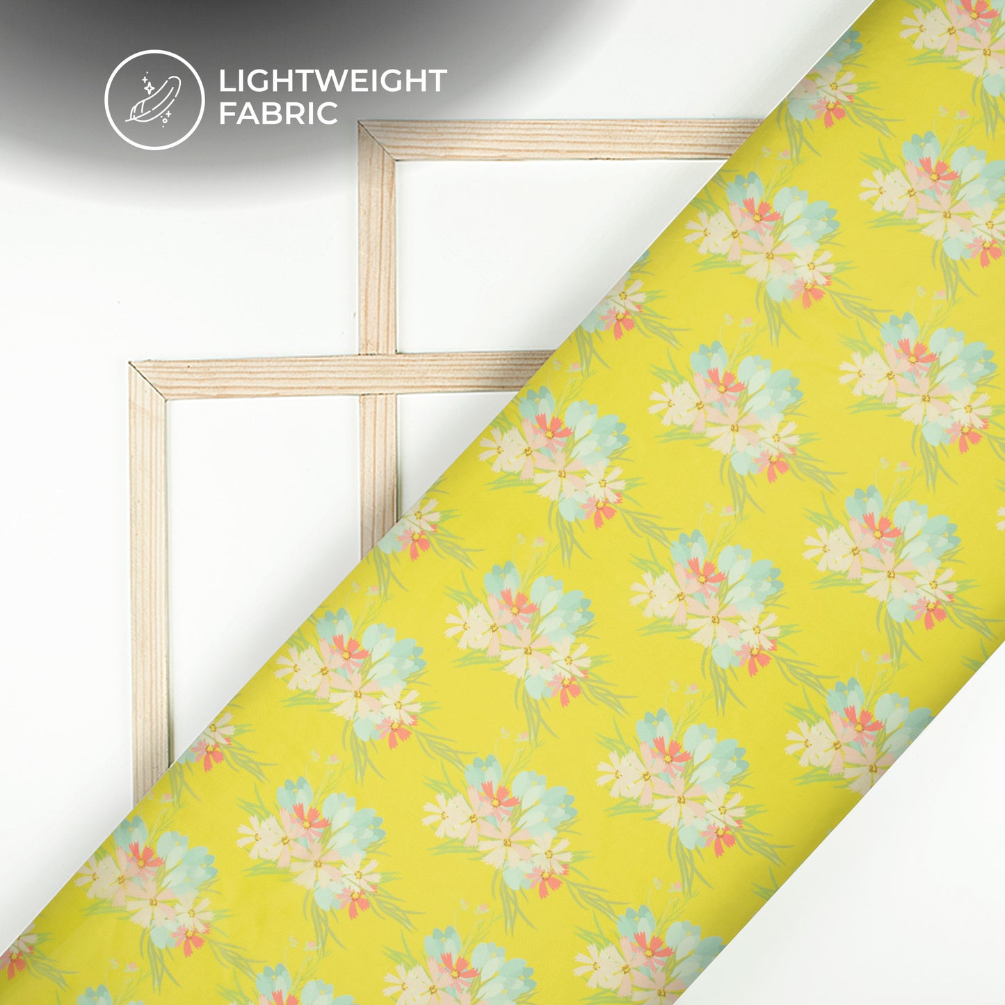 Lemon Yellow Floral Digital Print Premium Liquid Organza Fabric