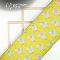 Lemon Yellow Floral Digital Print Organza Satin Fabric