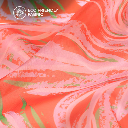 Red Leafage Digital Print Organza Satin Fabric