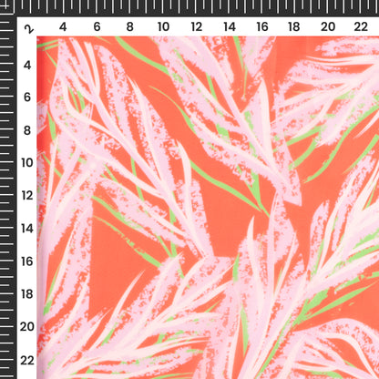 Red Leafage Digital Print Organza Satin Fabric