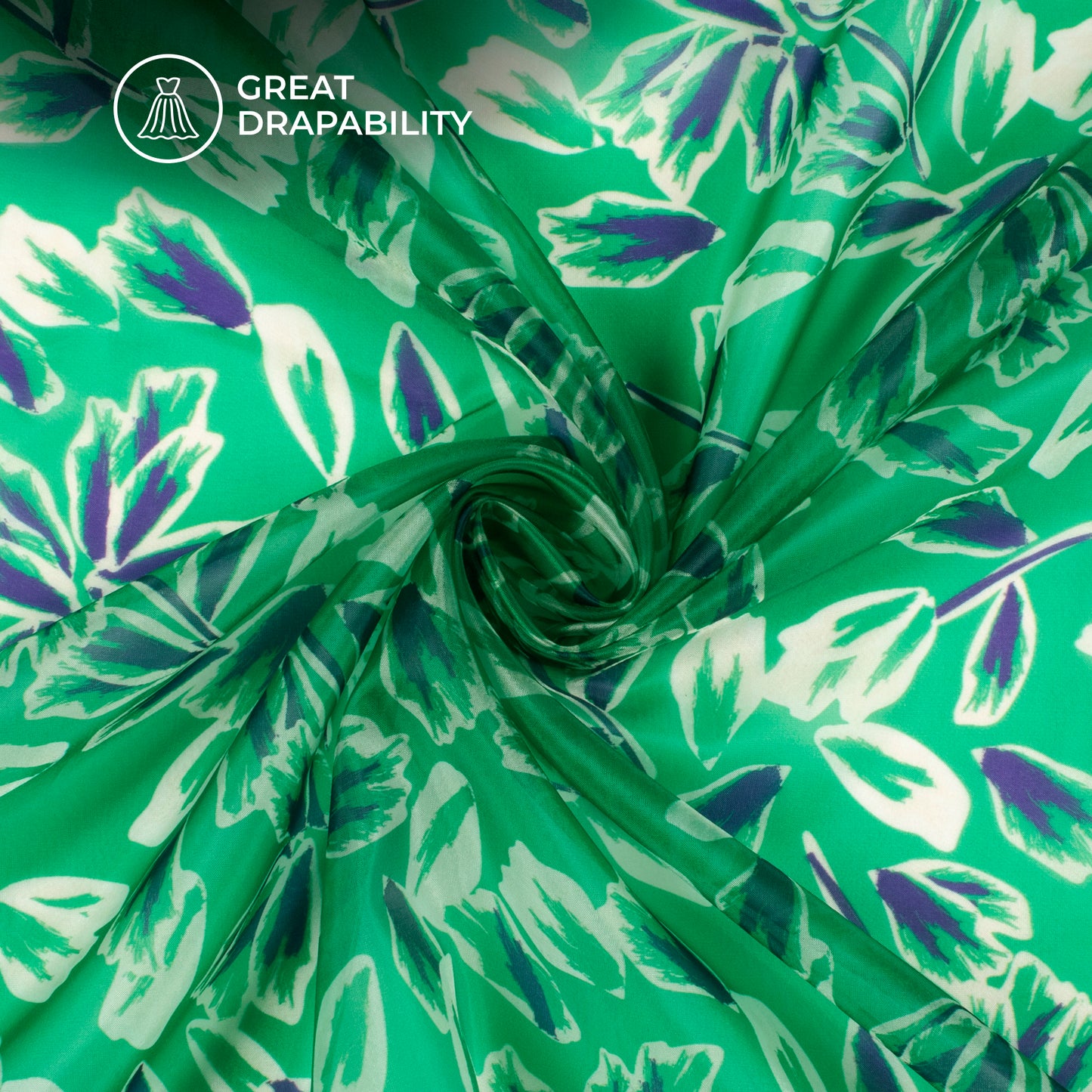 Emerald Green Floral Digital Print Premium Liquid Organza Fabric