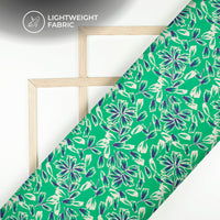 Emerald Green Floral Digital Print Organza Satin Fabric