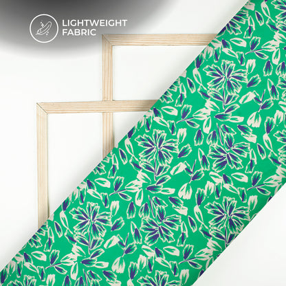 Emerald Green Floral Digital Print Organza Satin Fabric