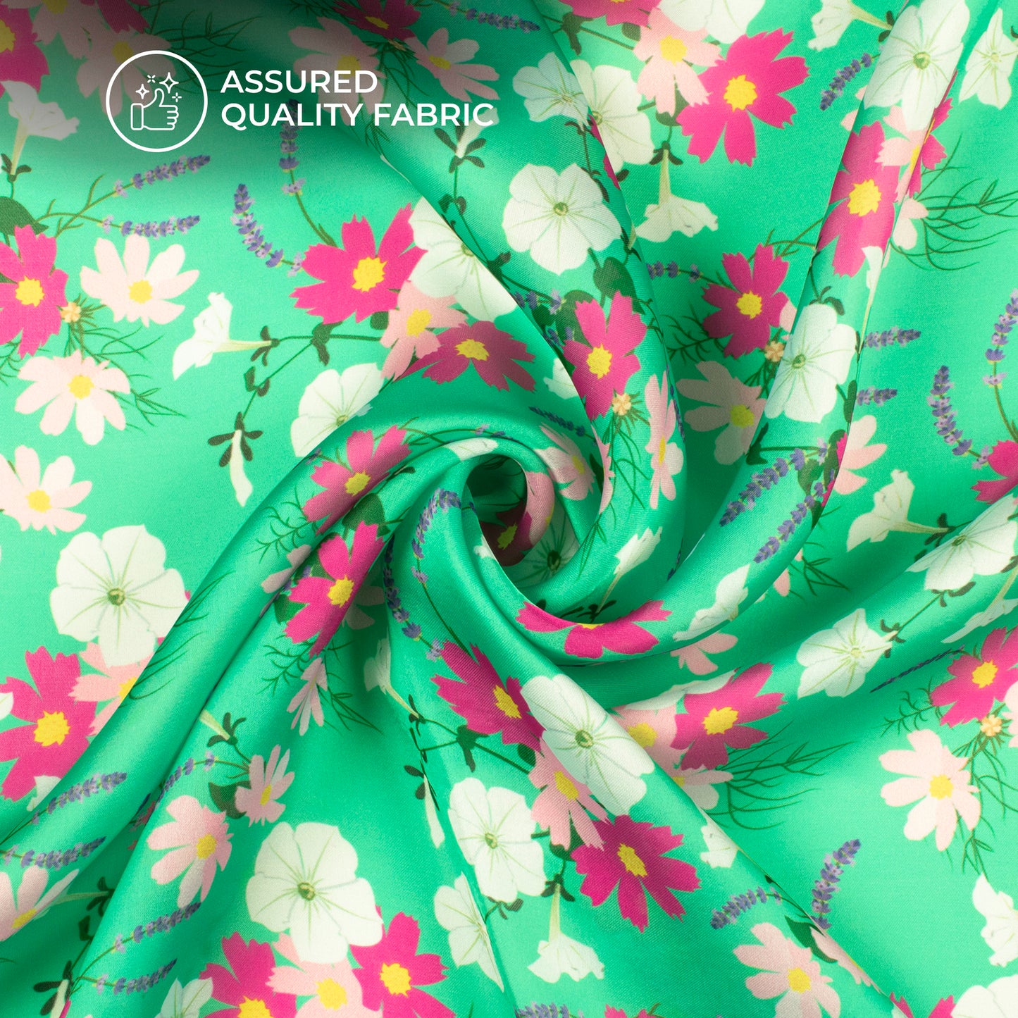 Green Seamless Floral Digital Print Georgette Satin Fabric