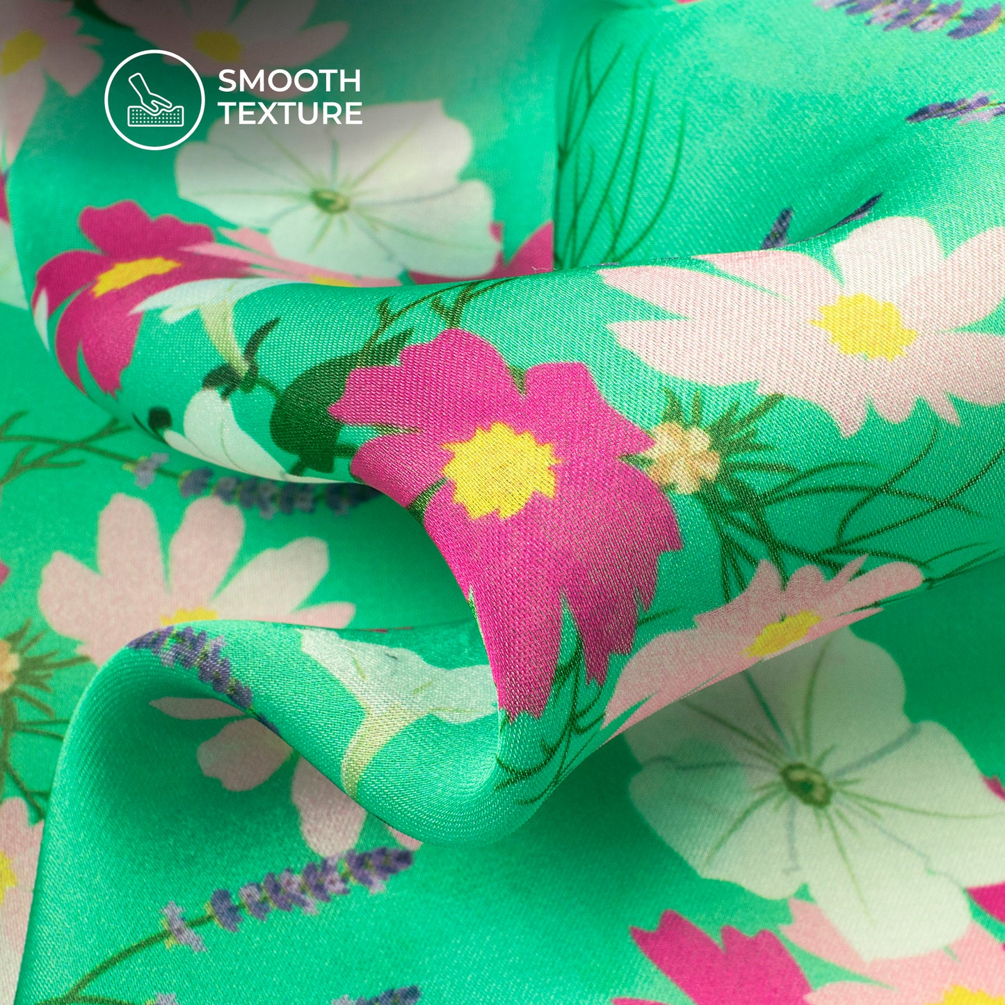 Green Seamless Floral Digital Print Georgette Satin Fabric