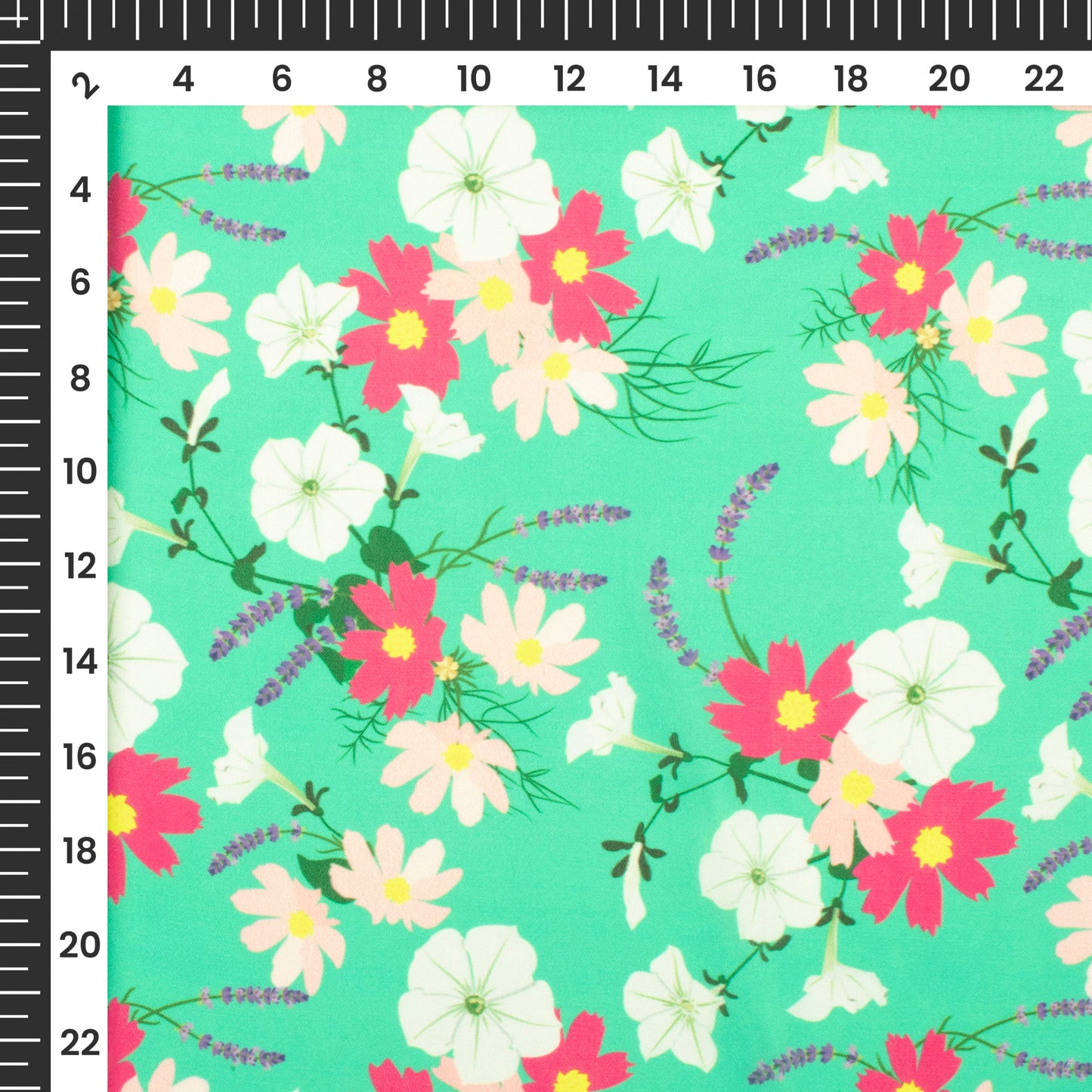 Green Seamless Floral Digital Print Georgette Satin Fabric