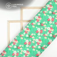 Green Seamless Floral Digital Print Georgette Satin Fabric
