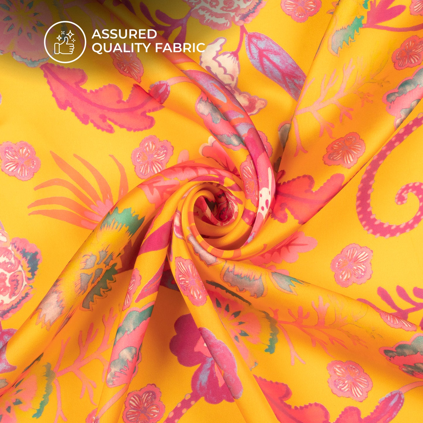 Yellow Vintage Floral Digital Print Georgette Satin Fabric