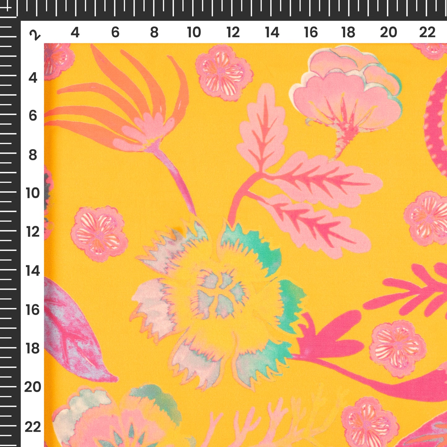 Yellow Vintage Floral Digital Print Georgette Satin Fabric