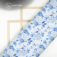 Blue Peony Floral Digital Print Imported Satin Fabric