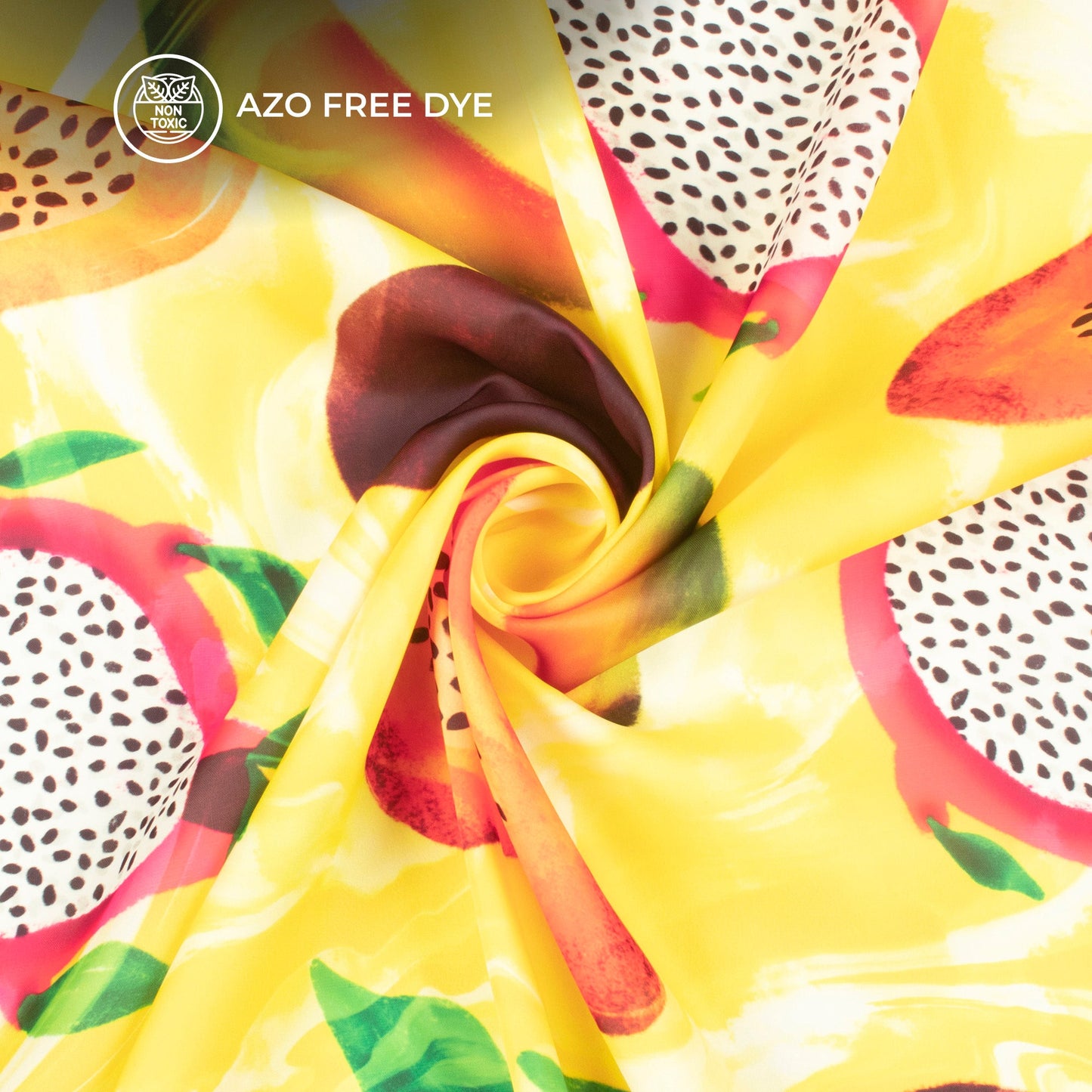 Trendy Yellow Tropical Fruits Digital Print Imported Satin Fabric