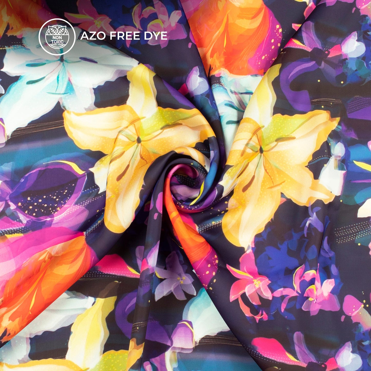 Jungle Them Abstract Floral Digital Print Imported Satin Fabric