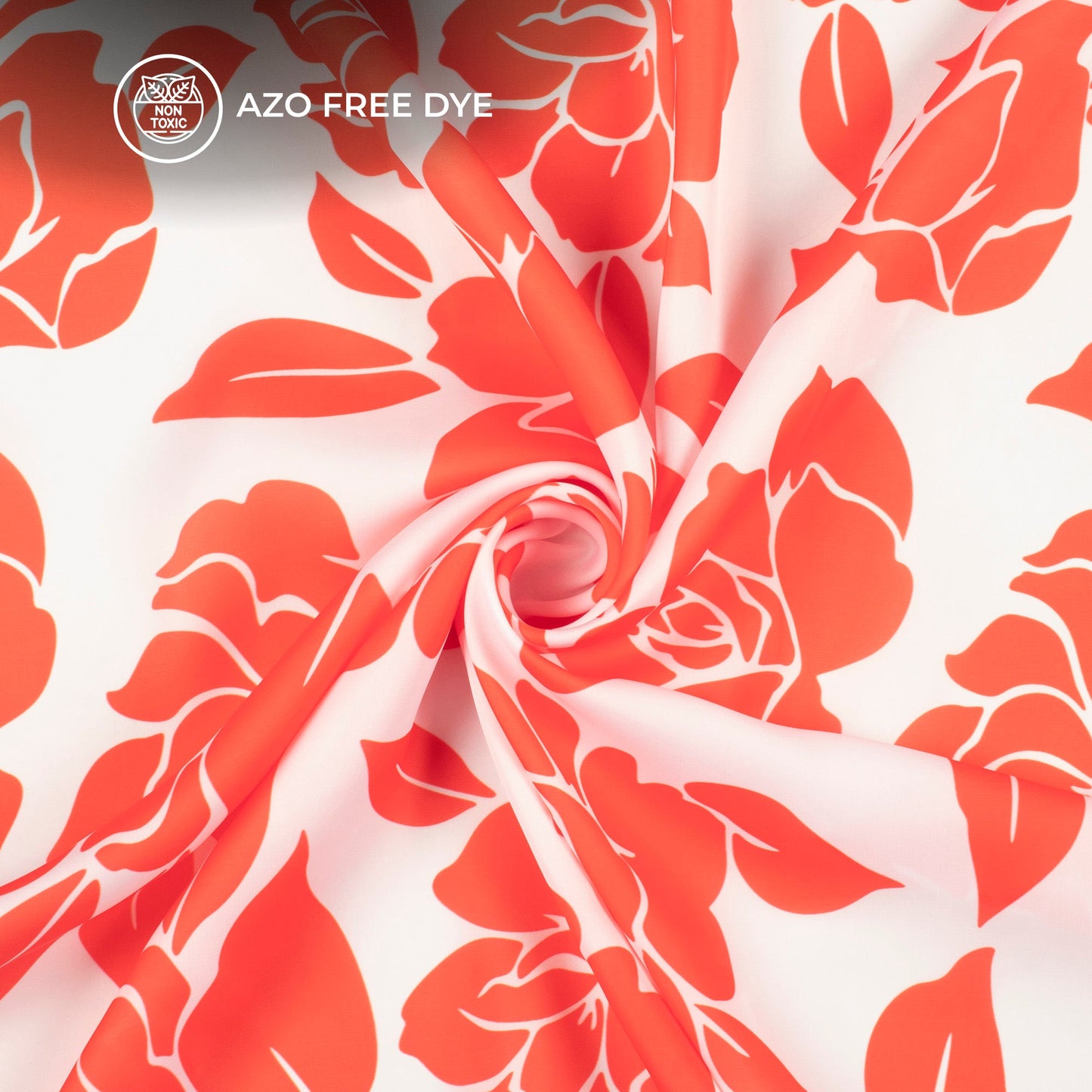 Red Pretty Garden Flower And Leaf Digital Print Imported Satin Fabric