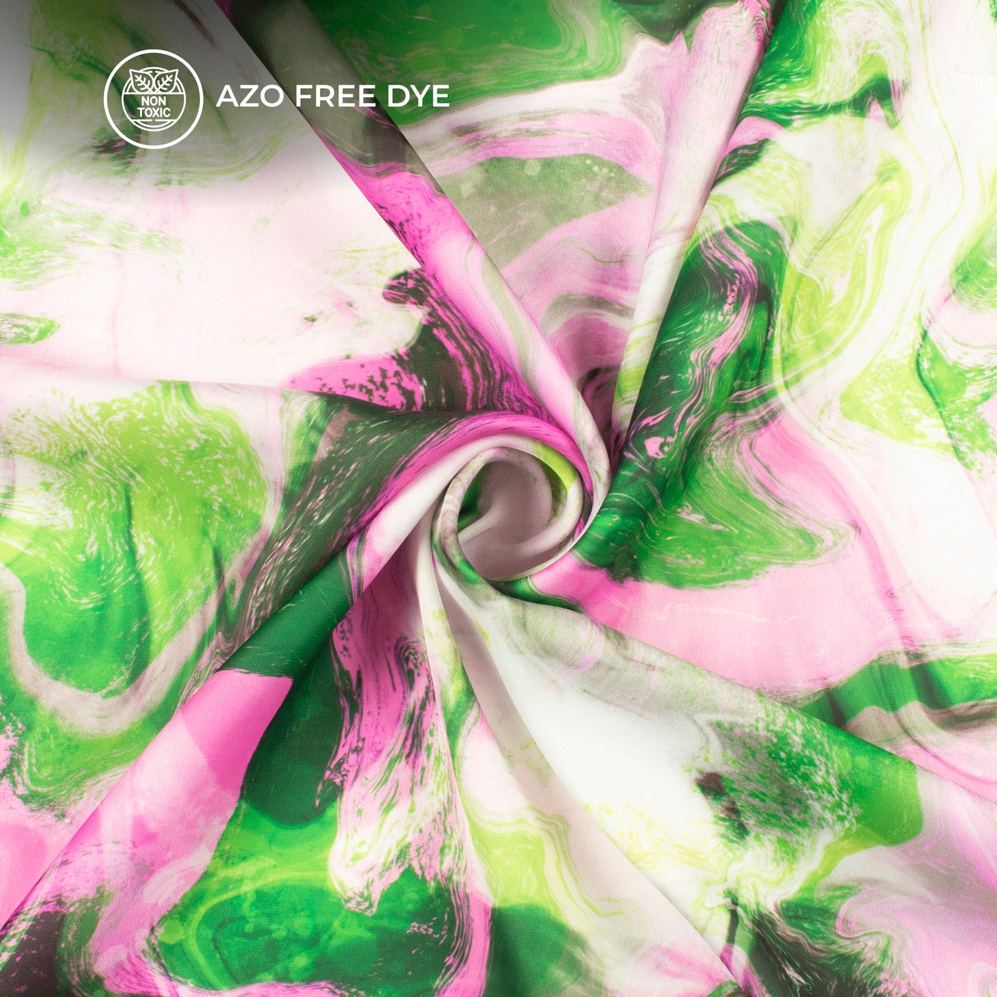 Pink And Green Acrylic Tie And Dye Digital Print Imported Satin Fabric