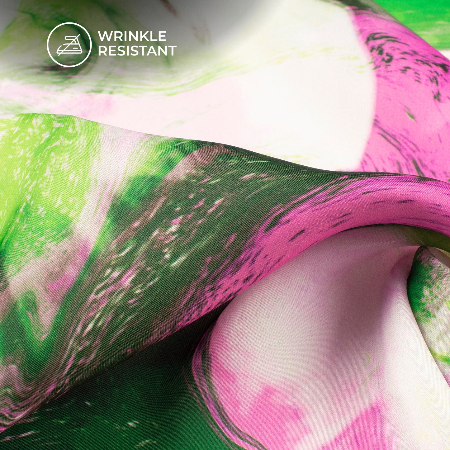 Pink And Green Acrylic Tie And Dye Digital Print Imported Satin Fabric