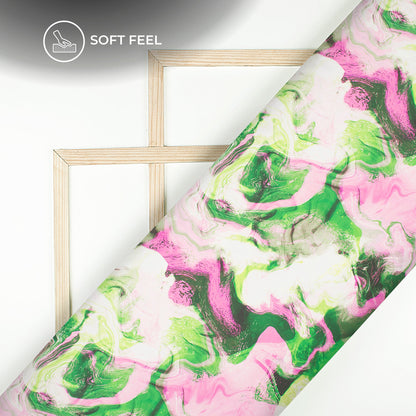 Pink And Green Acrylic Tye And Dye Digital Print Imported Satin Fabric