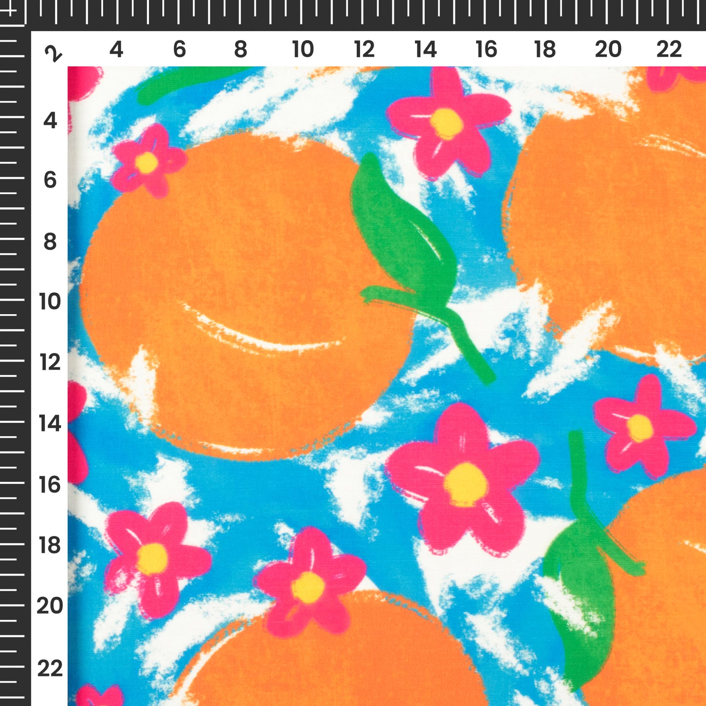 Orange Fruits and Ditsy Flowers Digital Print Muslin Fabric