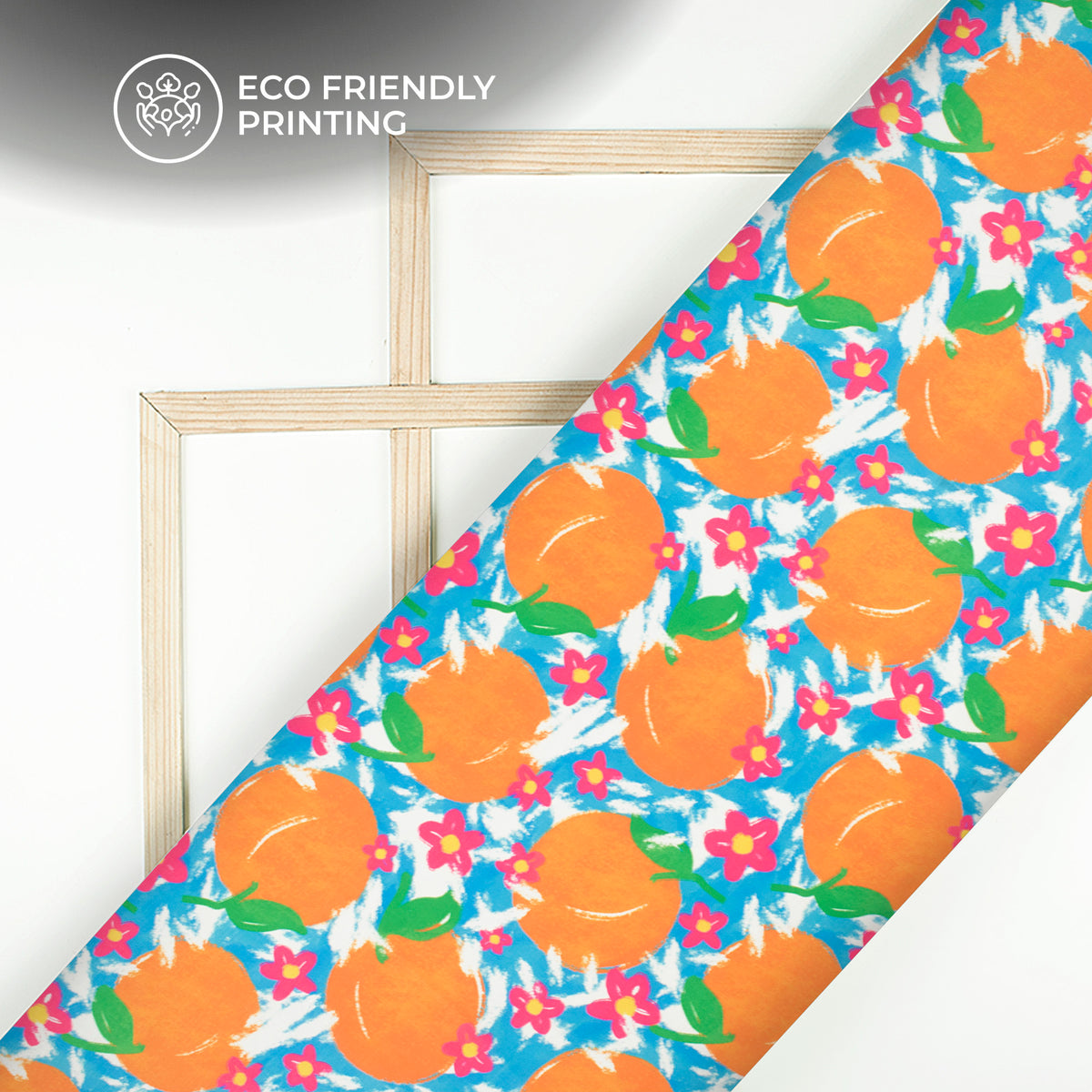 Orange Fruits and Ditsy Flowers Digital Print Muslin Fabric