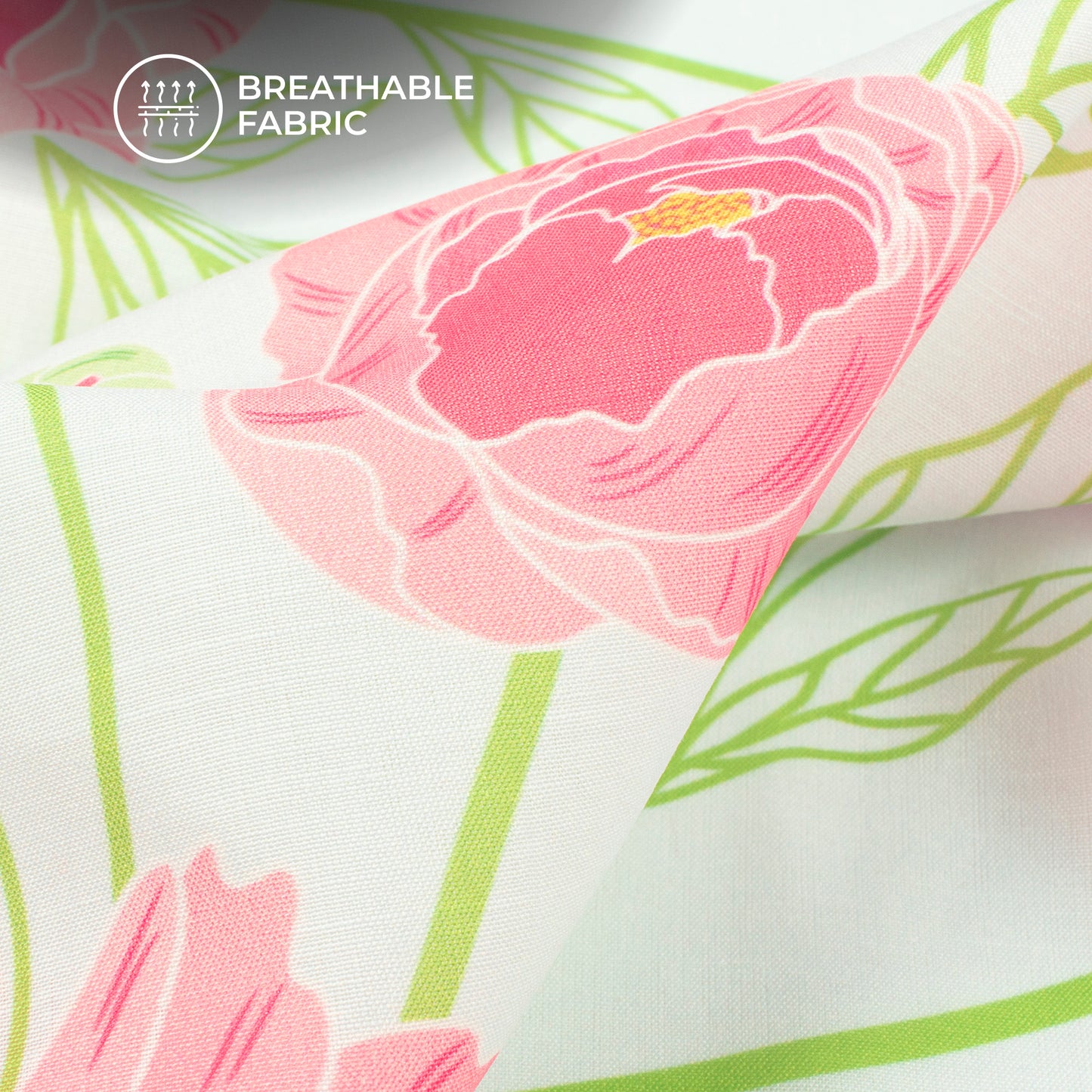 Gorgeous Blooming Peonies Floral Digital Print Muslin Fabric