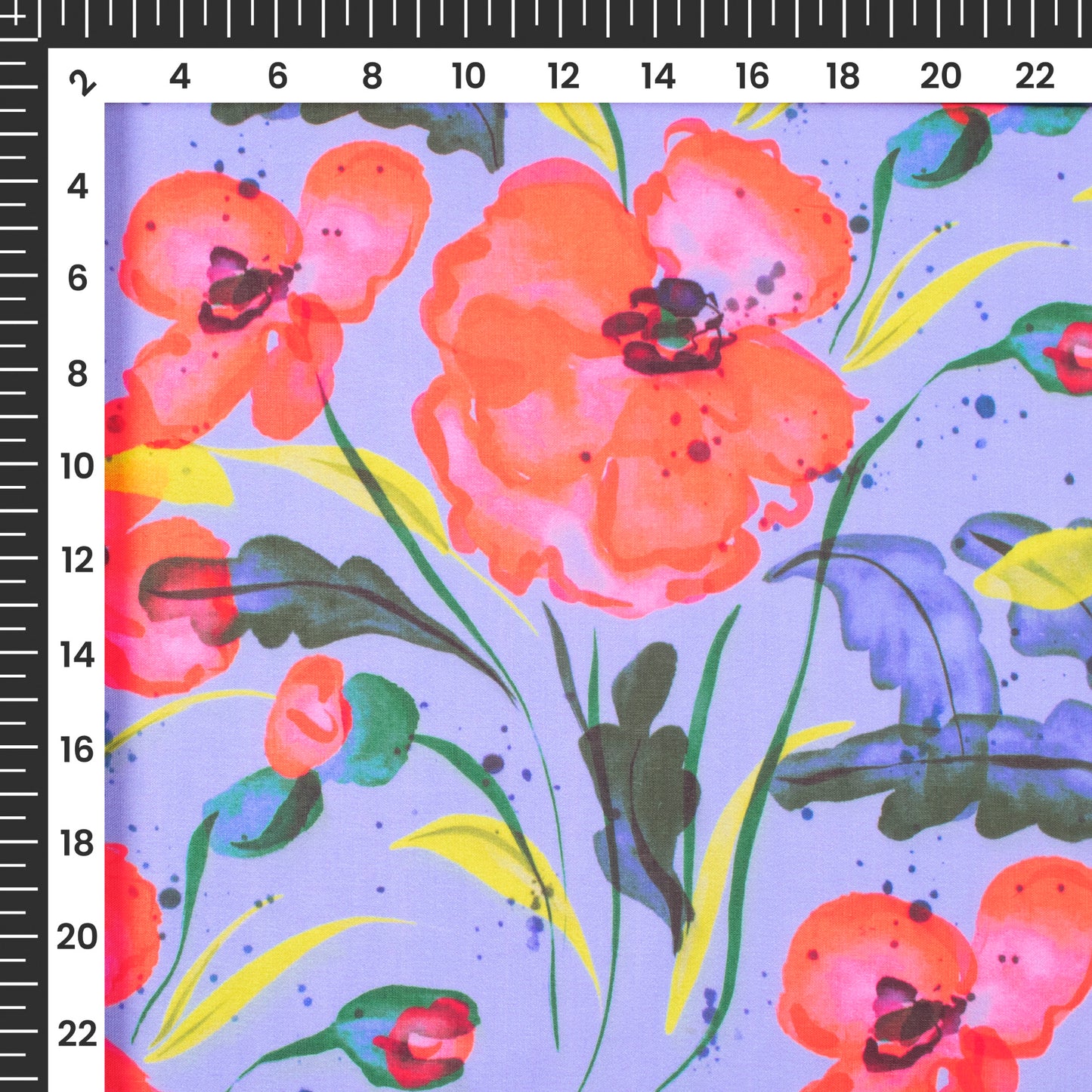 Abstract Flowers And Leaves Digital Print Muslin Fabric