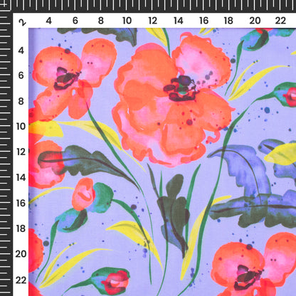 Abstract Flowers And Leaves Digital Print Muslin Fabric