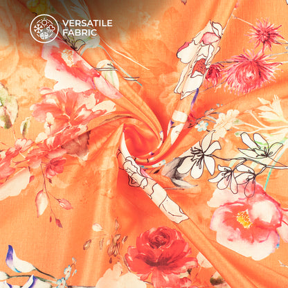 Orange Abstract Seamless Floral Digital Print Flat Silk Fabric