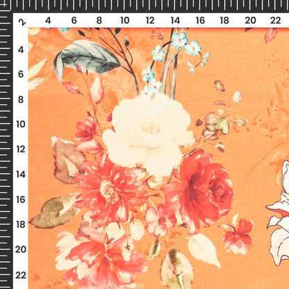 Orange Abstract Seamless Floral Digital Print Flat Silk Fabric