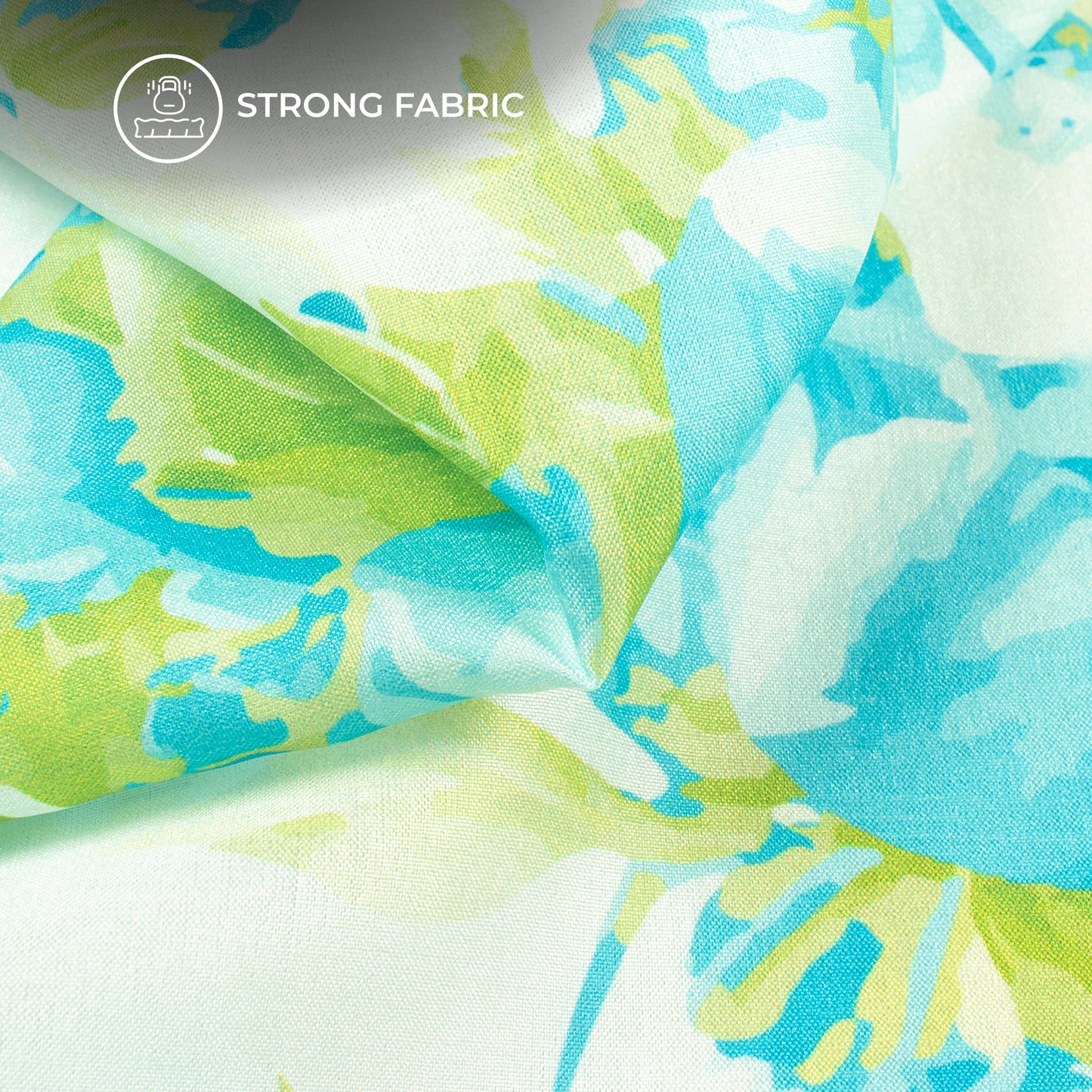 Romantic Blue Rose and Golden Leaves Digital Print Flat Silk Fabric