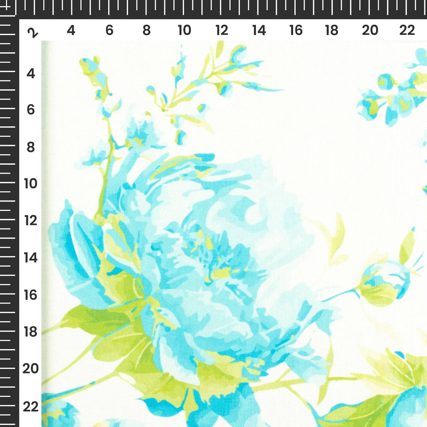 Romantic Blue Rose and Golden Leaves Digital Print Flat Silk Fabric