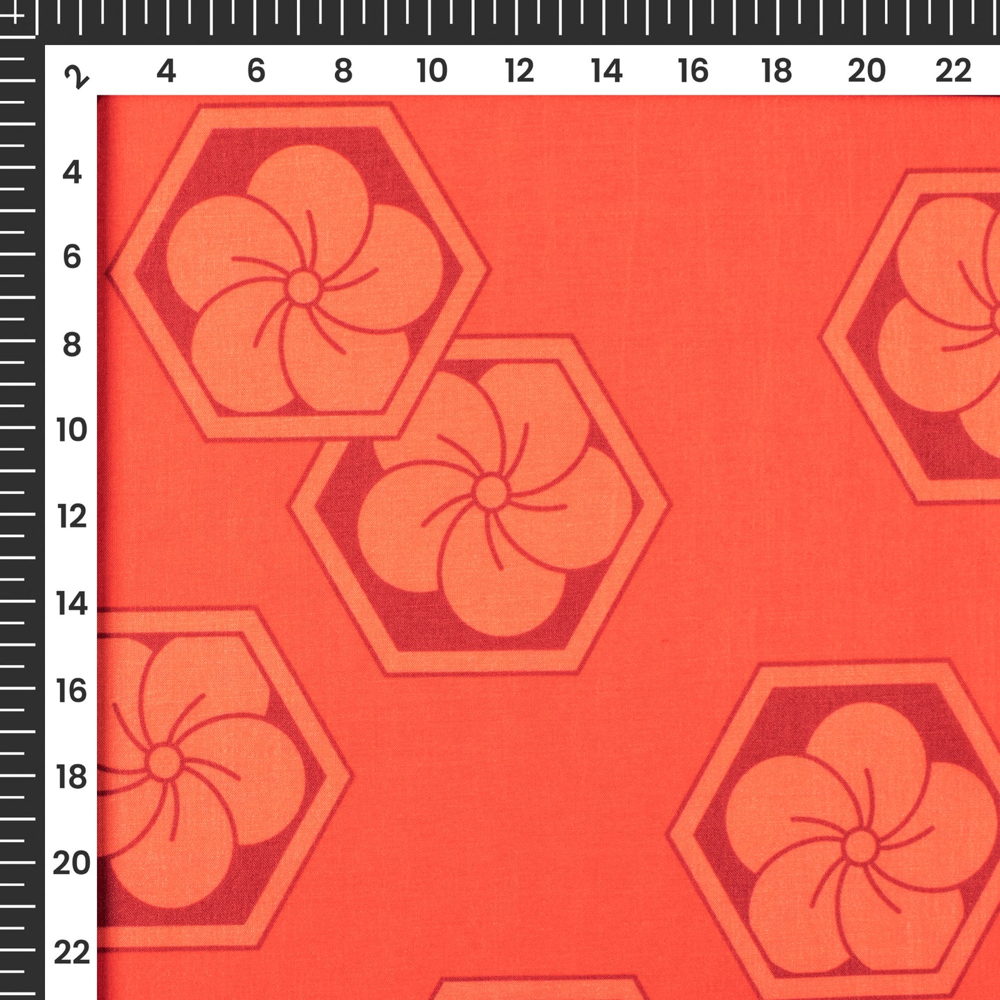 Red Cherry Blossom Hexagon Floral Digital Print Flat Silk Fabric