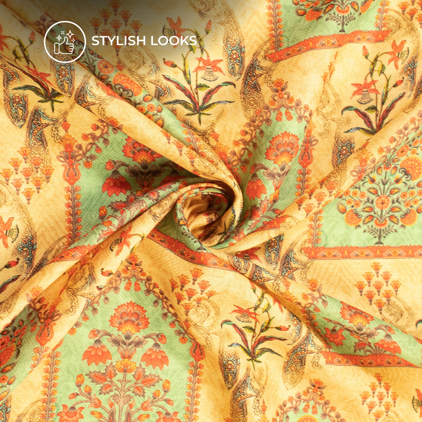 Vintage Mughal Digital Print Elegant Blend Pashmina Fabric