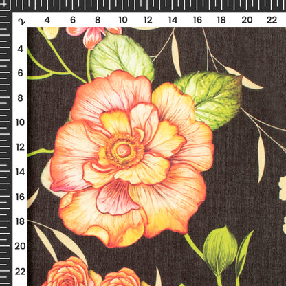 Attractive Black And Red Floral Digital Print Chinnon Chiffon Fabric