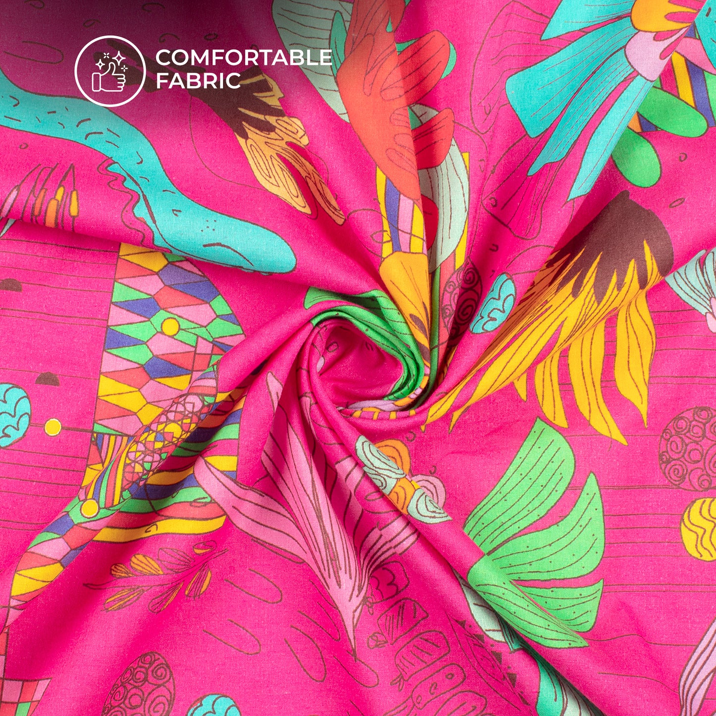 Vibrant Contemporary Flower Digital Print Cotton Cambric Fabric