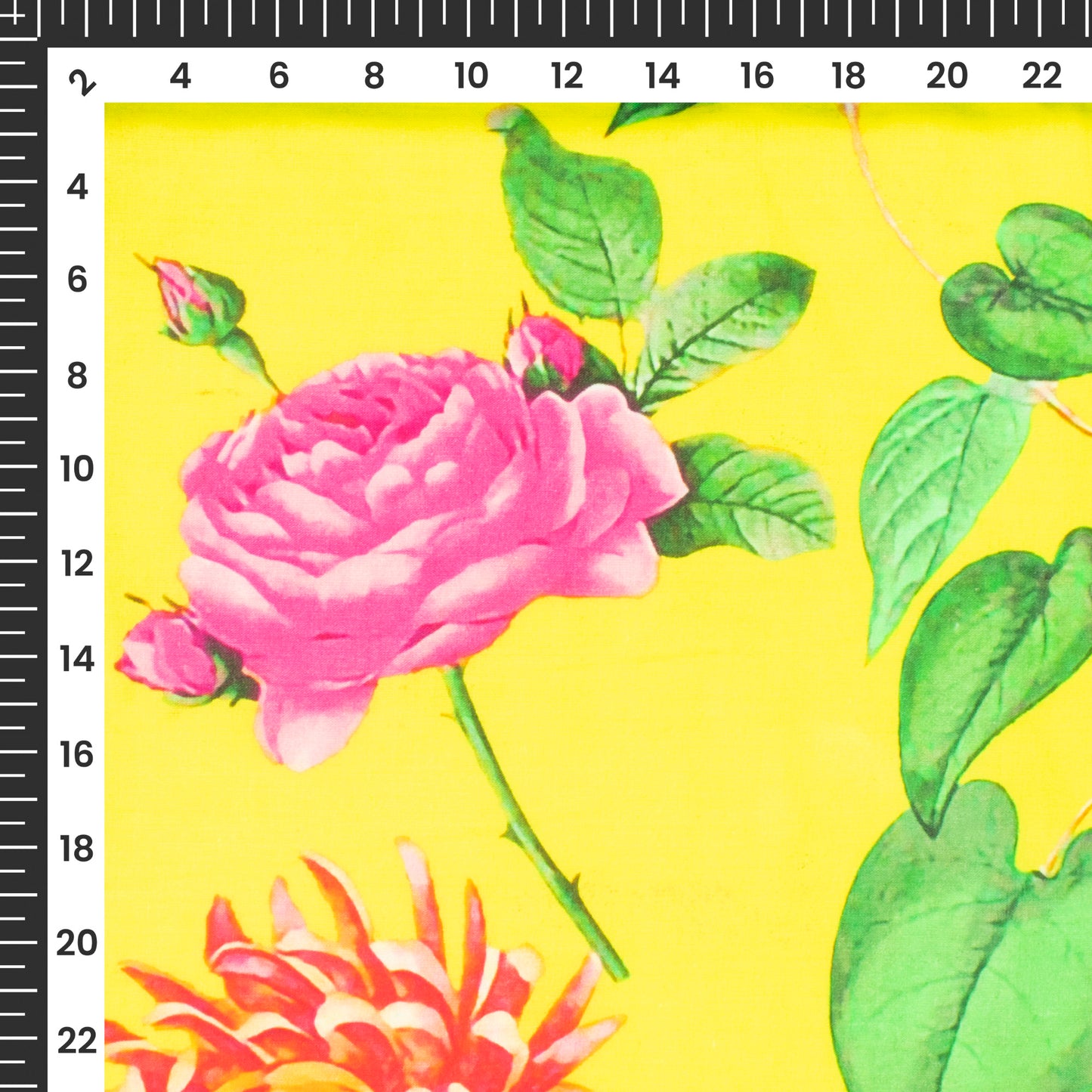 Yellow Rose And Leaf Digital Print Cotton Cambric Fabric